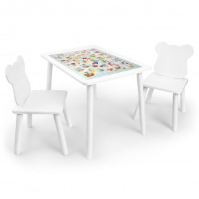 Детский комплект стол и два стула Мишка Rolti Baby с накладкой Алфавит (белая столешница/белое сиденье/белые ножки) в Миассе - miass.ok-mebel.com | фото