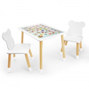 Детский комплект стол и два стула Мишка Rolti Baby с накладкой Алфавит (белая столешница/белое сиденье/береза ножки) в Миассе - miass.ok-mebel.com | фото