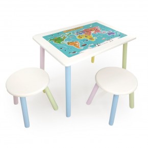 Детский комплект стол и два табурета круглых с накладкой Детский мир (Белый, Белый, Цветной) в Миассе - miass.ok-mebel.com | фото
