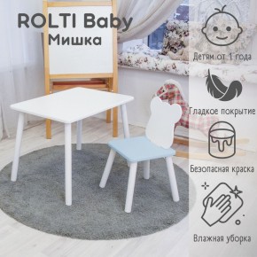 Детский комплект стол и стул «Мишка» Rolti Baby  (голубая столешница/голубое сиденье/белые ножки) в Миассе - miass.ok-mebel.com | фото