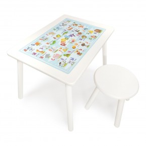 Детский комплект стол и табурет круглый Rolti Baby с накладкой Алфавит (белая столешница/белое сиденье/белые ножки) в Миассе - miass.ok-mebel.com | фото