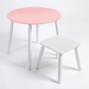 Детский комплект стол КРУГЛЫЙ  и табурет Rolti Baby (розовая столешница/белое сиденье/белые ножки) в Миассе - miass.ok-mebel.com | фото