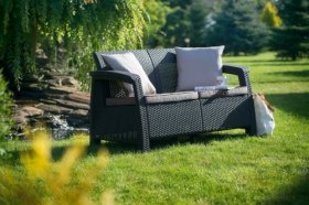 Диван пластиковый Корфу (Corfu love seat) графит в Миассе - miass.ok-mebel.com | фото 2