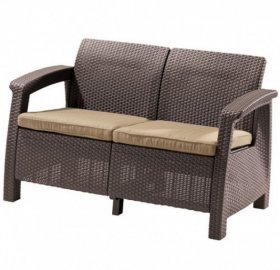 Диван пластиковый Корфу (Corfu love seat) коричневый - серо-бежевый* в Миассе - miass.ok-mebel.com | фото 2