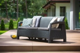 Диван пластиковый Корфу Макс (Corfu love seat max) графит в Миассе - miass.ok-mebel.com | фото 3