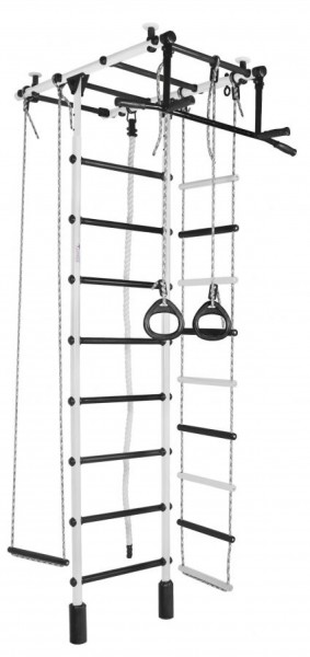 ДСК Атлант цв.белый-черный: турник, кольца, канат, трапеция, веревочная лестница в Миассе - miass.ok-mebel.com | фото 1