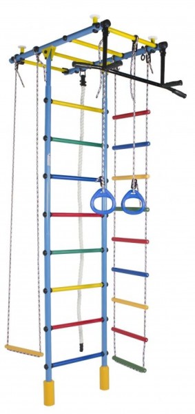 ДСК Атлант цв.голубой радуга: турник, кольца, канат, трапеция, веревочная лестница в Миассе - miass.ok-mebel.com | фото