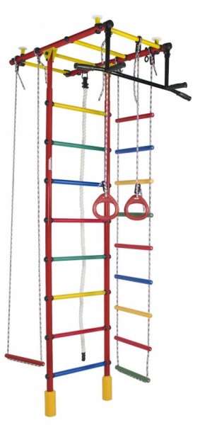 ДСК Атлант цв.красный радуга: турник, кольца, канат, трапеция, веревочная лестница в Миассе - miass.ok-mebel.com | фото