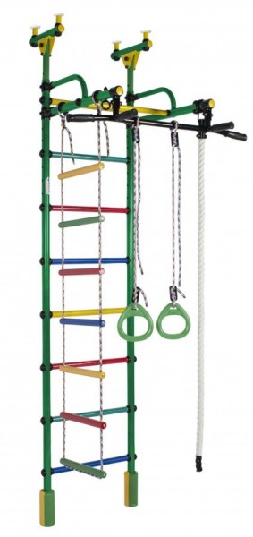 ДСК Жирафик цв.зеленый радуга: турник, кольца, канат, верёвочная лестница в Миассе - miass.ok-mebel.com | фото
