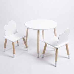 Комплект детский стол КРУГЛЫЙ и два стула ОБЛАЧКО ROLTI Baby (белая столешница/белое сиденье/береза ножки) в Миассе - miass.ok-mebel.com | фото