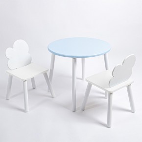 Комплект детский стол КРУГЛЫЙ и два стула ОБЛАЧКО ROLTI Baby (голубая столешница/белое сиденье/белые ножки) в Миассе - miass.ok-mebel.com | фото