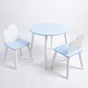 Комплект детский стол КРУГЛЫЙ и два стула ОБЛАЧКО ROLTI Baby (голубая столешница/голубое сиденье/белые ножки) в Миассе - miass.ok-mebel.com | фото