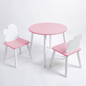 Комплект детский стол КРУГЛЫЙ и два стула ОБЛАЧКО ROLTI Baby (розовая столешница/розовое сиденье/белые ножки) в Миассе - miass.ok-mebel.com | фото