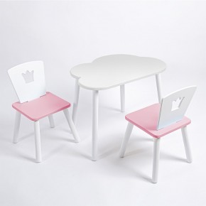 Комплект детский стол ОБЛАЧКО и два стула КОРОНА ROLTI Baby (белая столешница/розовое сиденье/белые ножки) в Миассе - miass.ok-mebel.com | фото