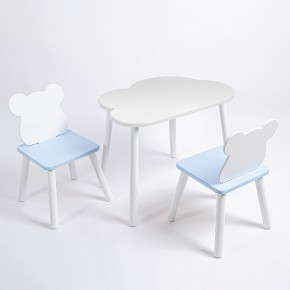 Комплект детский стол ОБЛАЧКО и два стула МИШКА ROLTI Baby (белая столешница/голубое сиденье/белые ножки) в Миассе - miass.ok-mebel.com | фото