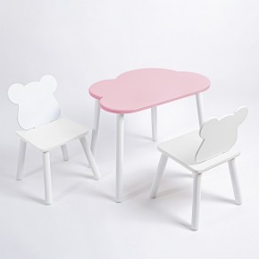Комплект детский стол ОБЛАЧКО и два стула МИШКА ROLTI Baby (розовый столешница/белое сиденье/белые ножки) в Миассе - miass.ok-mebel.com | фото