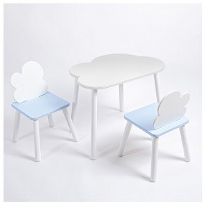 Комплект детский стол ОБЛАЧКО и два стула ОБЛАЧКО ROLTI Baby (белая столешница/голубое сиденье/белые ножки) в Миассе - miass.ok-mebel.com | фото