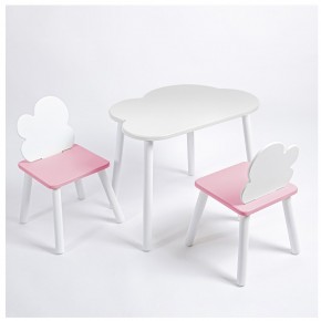 Комплект детский стол ОБЛАЧКО и два стула ОБЛАЧКО ROLTI Baby (белая столешница/розовый сиденье/белые ножки) в Миассе - miass.ok-mebel.com | фото