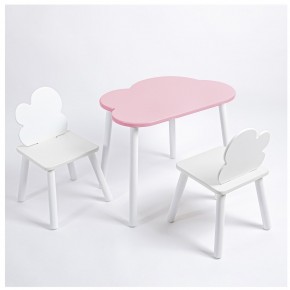 Комплект детский стол ОБЛАЧКО и два стула ОБЛАЧКО ROLTI Baby (розовая столешница/белое сиденье/белые ножки) в Миассе - miass.ok-mebel.com | фото