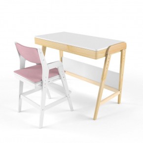 Комплект растущий стол и стул с чехлом 38 попугаев «Вуди» (Белый, Белый, Розовый) в Миассе - miass.ok-mebel.com | фото