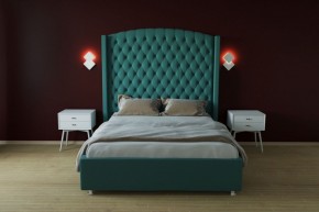 Кровать Берлин ЛЮКС с ПМ 2000 (велюр бирюзовый) в Миассе - miass.ok-mebel.com | фото 2