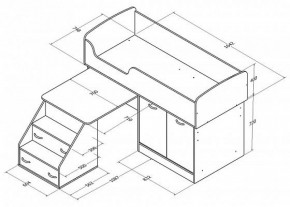 Кровать-чердак "Дюймовочка-2" Дуб молочный/орех в Миассе - miass.ok-mebel.com | фото 3