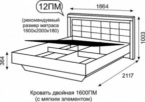 Кровать двуспальная 1.6 с ПМ Люмен 12 в Миассе - miass.ok-mebel.com | фото