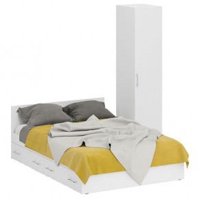 Кровать с ящиками 1400 + Пенал Стандарт, цвет белый, ШхГхВ 143,5х203,5х70 + 45х52х200 см., сп.м. 1400х2000 мм., без матраса, основание есть в Миассе - miass.ok-mebel.com | фото