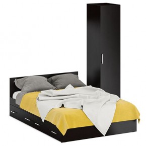 Кровать с ящиками 1400 + Пенал Стандарт, цвет венге, ШхГхВ 143,5х203,5х70 + 45х52х200 см., сп.м. 1400х2000 мм., без матраса, основание есть в Миассе - miass.ok-mebel.com | фото