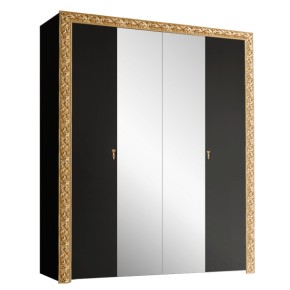 Шкаф 4-х дв. с зеркалами Тиффани Premium черная/золото (ТФШ1/4(П) в Миассе - miass.ok-mebel.com | фото