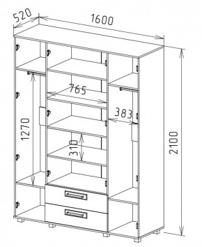 Шкаф 4-х дверный с ящиками М-1 Серия Вега (с зеркалом) в Миассе - miass.ok-mebel.com | фото 4