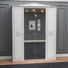 Шкаф 4-х дверный с зеркалами (12.244) Грация (белый/серебро) в Миассе - miass.ok-mebel.com | фото