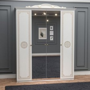 Шкаф 4-х дверный с зеркалами (12.244) Грация (белый/золото) в Миассе - miass.ok-mebel.com | фото