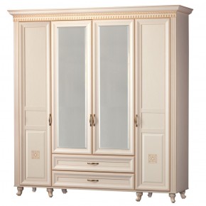 Шкаф для одежды 4-дверный с зеркалом №493 Марлен кремовый белый в Миассе - miass.ok-mebel.com | фото