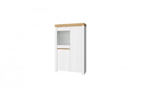 Шкаф с витриной 1V2D, TAURUS, цвет белый/дуб вотан в Миассе - miass.ok-mebel.com | фото 1
