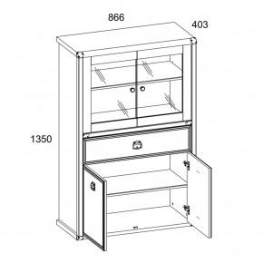 Шкаф с витриной 2V2D1SL, MAGELLAN, цвет Сосна винтаж в Миассе - miass.ok-mebel.com | фото 3