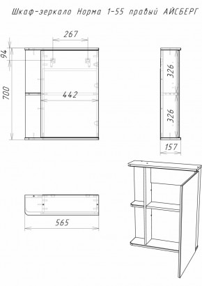 Шкаф-зеркало Норма 1-55 правый АЙСБЕРГ (DA1604HZ) в Миассе - miass.ok-mebel.com | фото 9