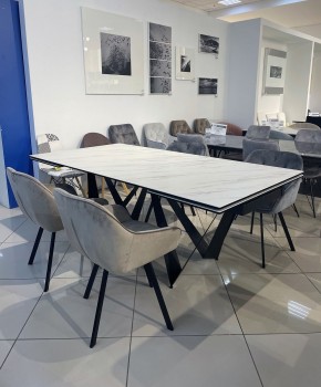 Стол RIETI 200 KL-99 Белый мрамор матовый, итальянская керамика / черный каркас, ®DISAUR в Миассе - miass.ok-mebel.com | фото 3
